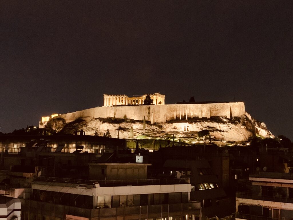 View of the Parthenon at night