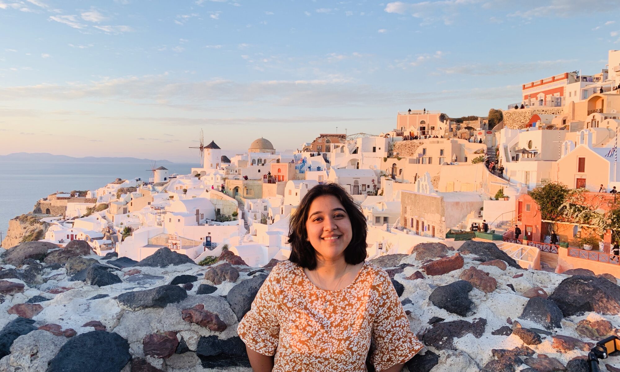 Against the backdrop of Santorini